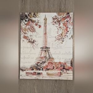 Eiffel Tower Paris Printed & Painted Canvas Size 28 X 22 Inches EUC